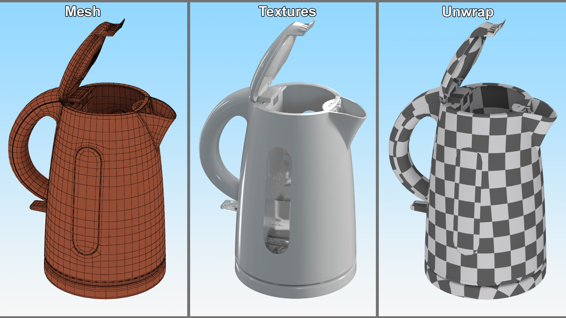 3D Electric Kettle with Water Open