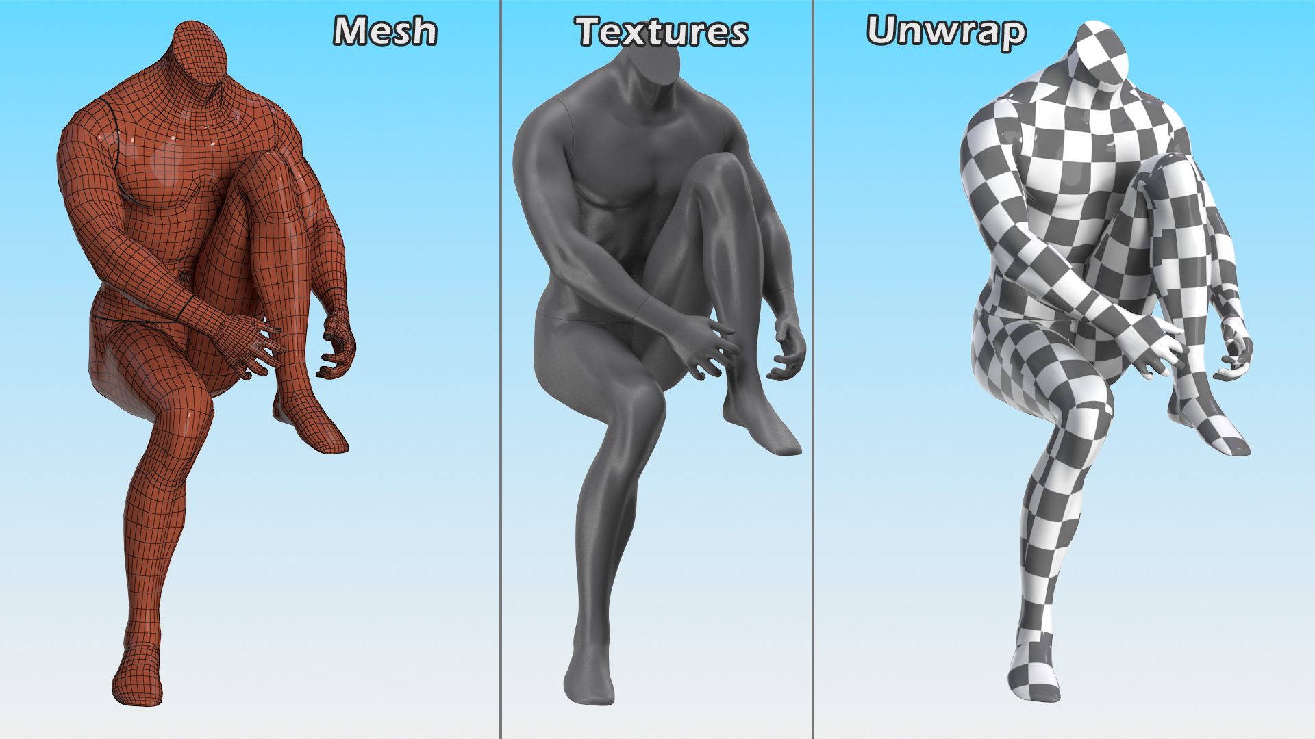 3D model Sitting Sports Mannequin Male Black