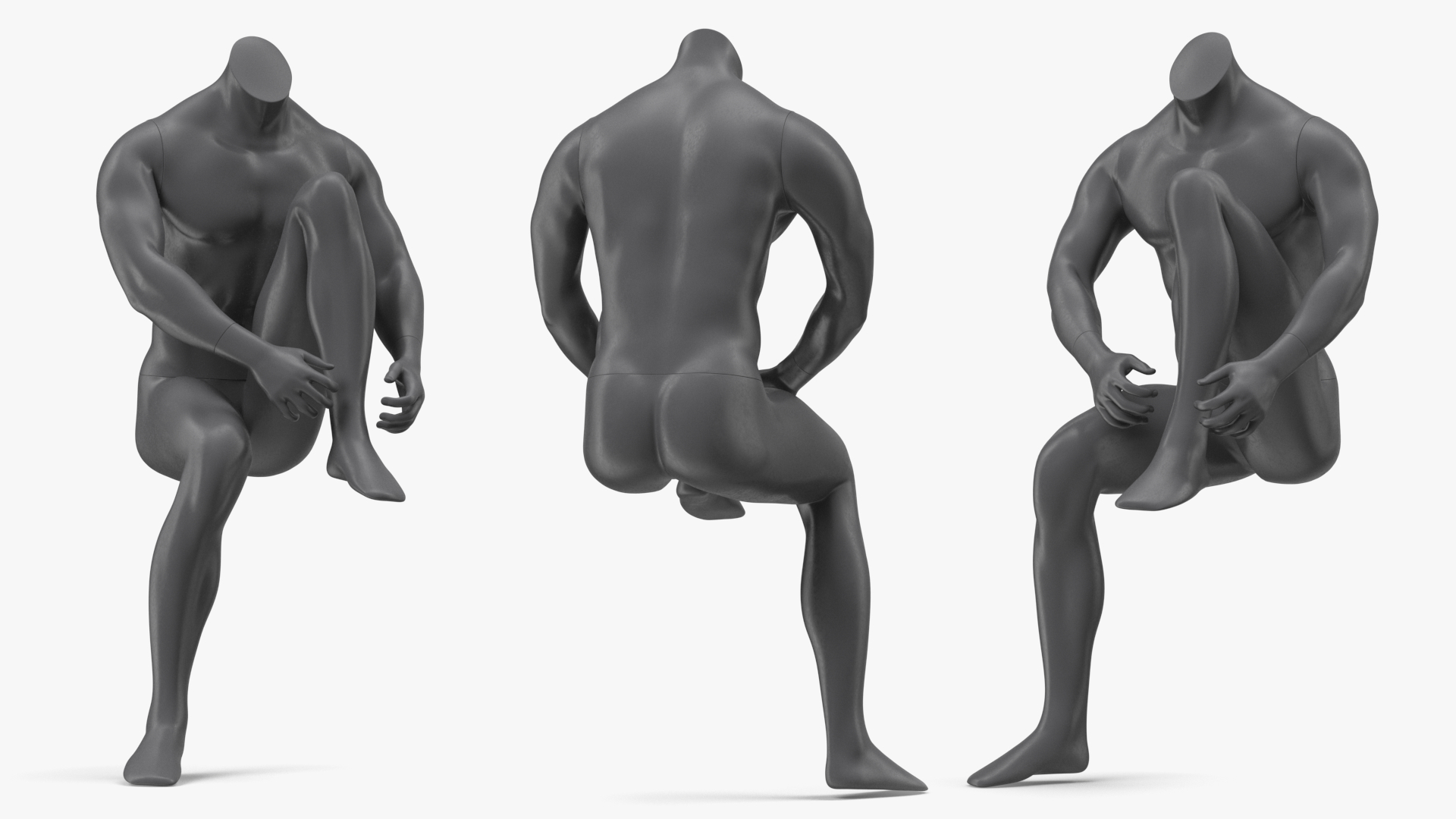 3D model Sitting Sports Mannequin Male Black