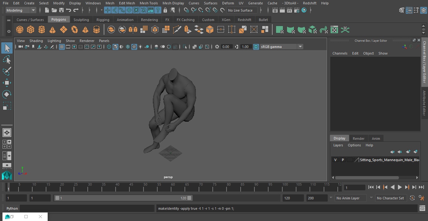 3D model Sitting Sports Mannequin Male Black