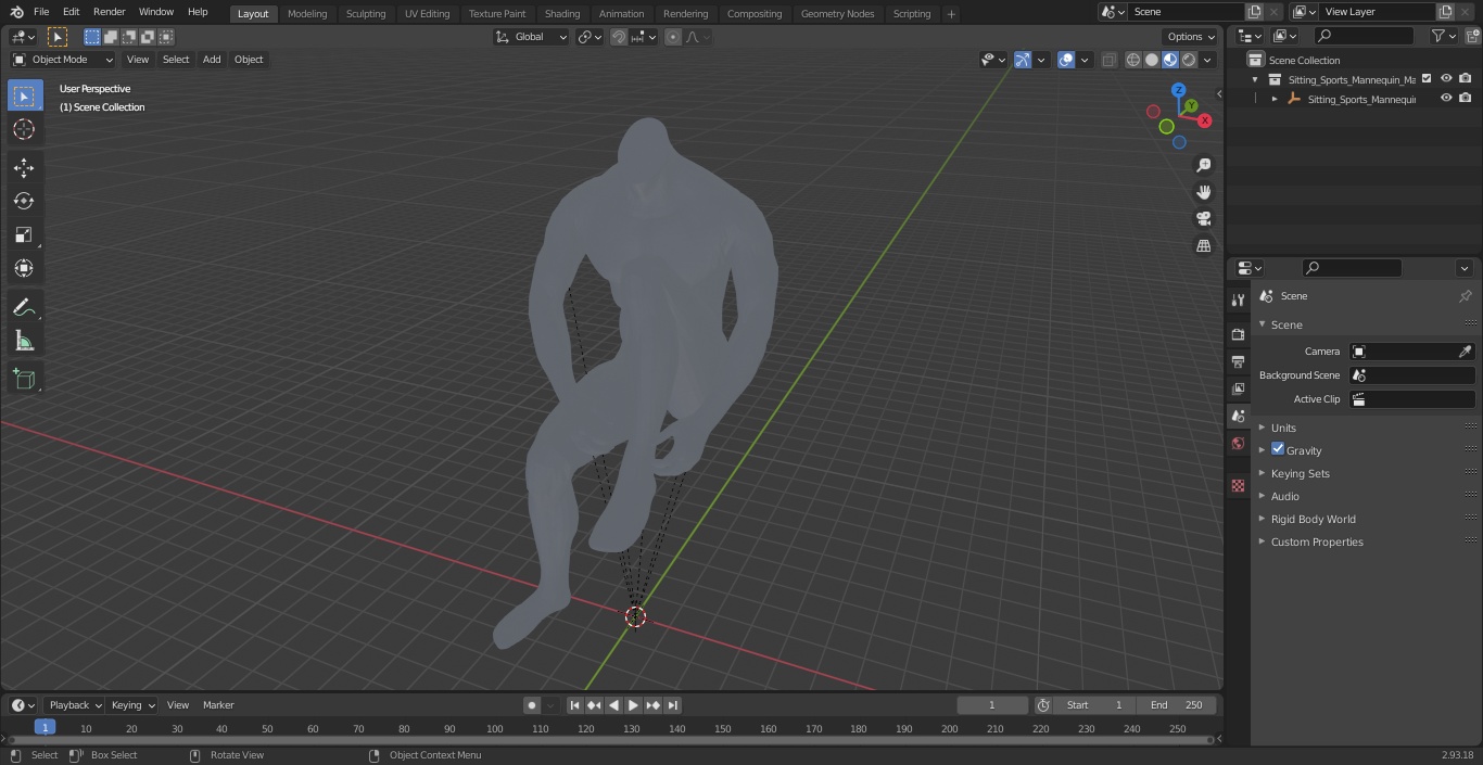 3D model Sitting Sports Mannequin Male Black