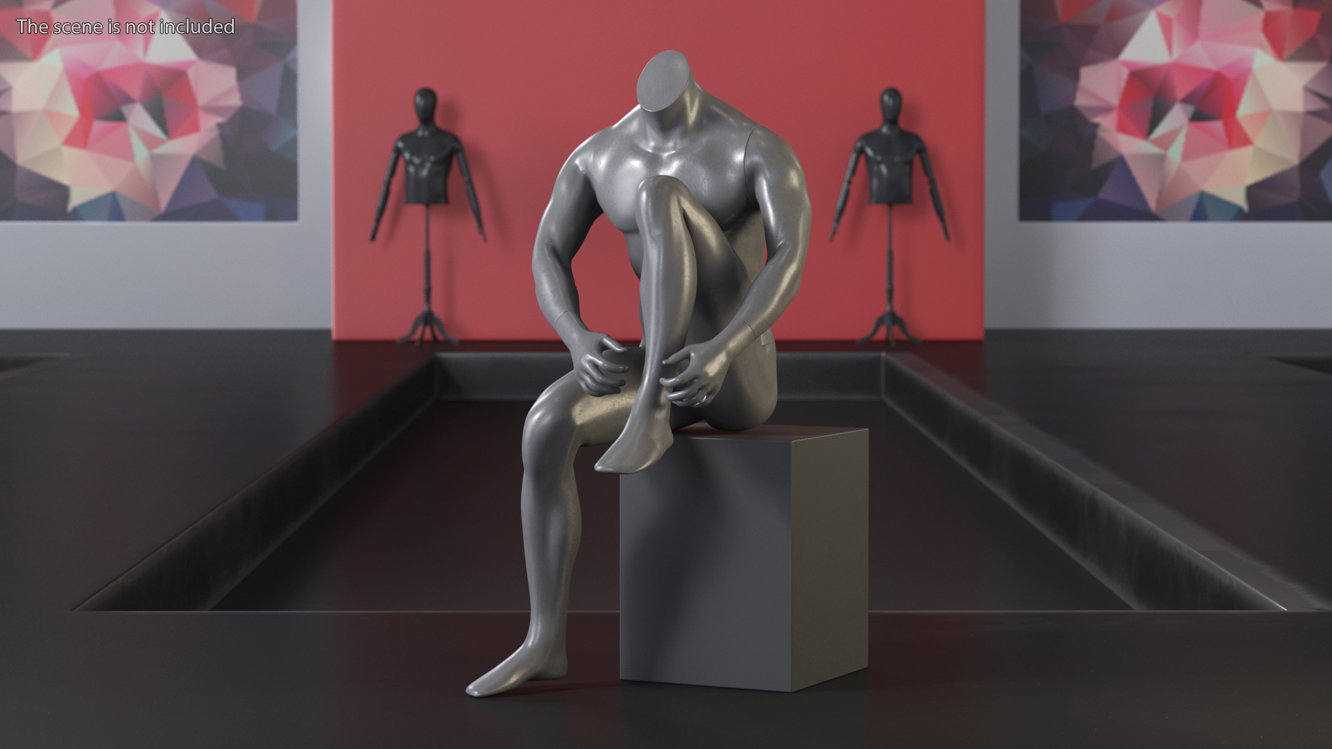 3D model Sitting Sports Mannequin Male Black