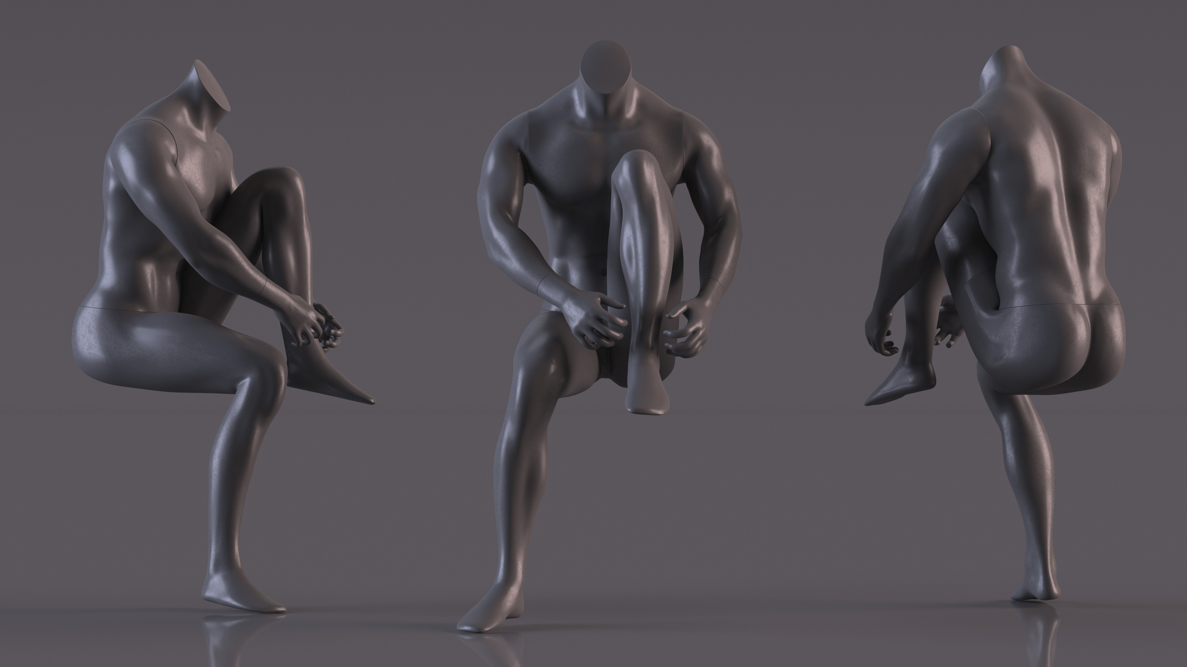 3D model Sitting Sports Mannequin Male Black