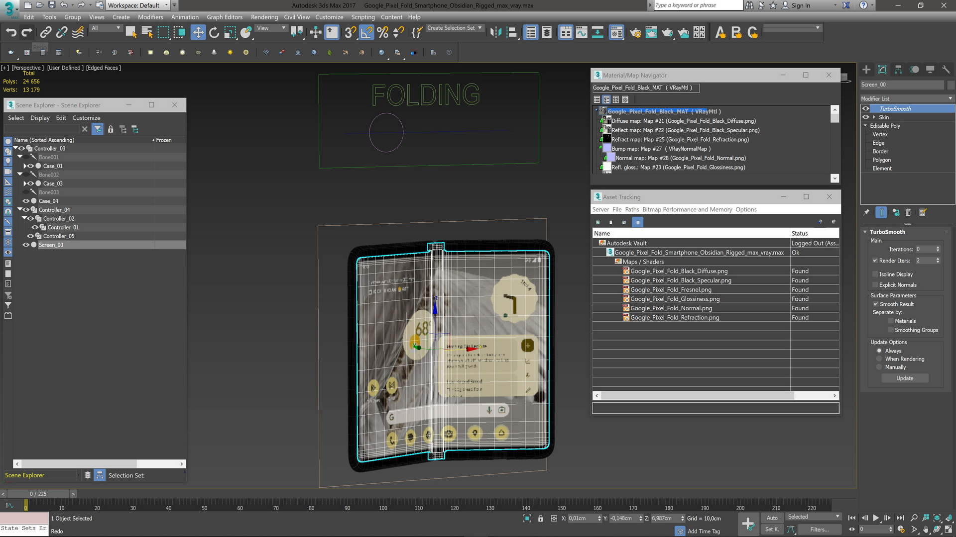 Google Pixel Fold Smartphone Obsidian Rigged 3D model