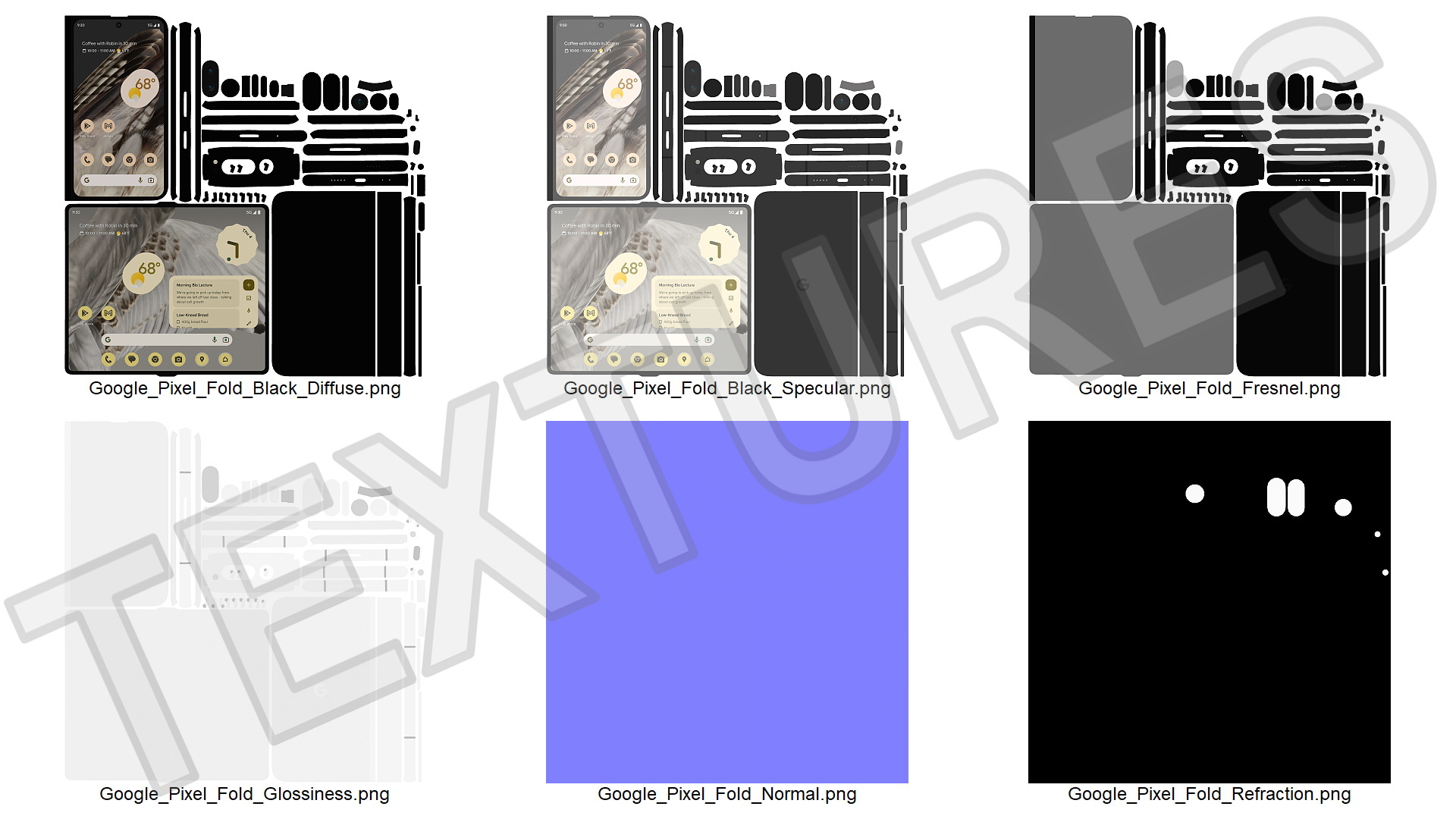 Google Pixel Fold Smartphone Obsidian Rigged 3D model