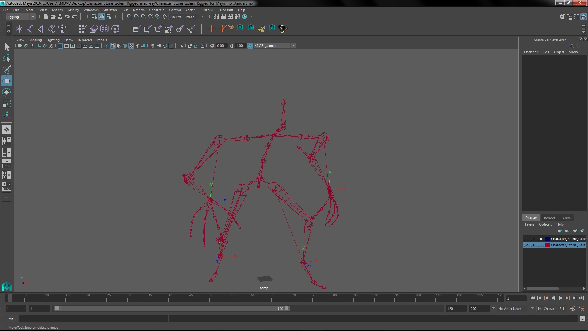 Character Stone Golem Rigged for Maya 3D