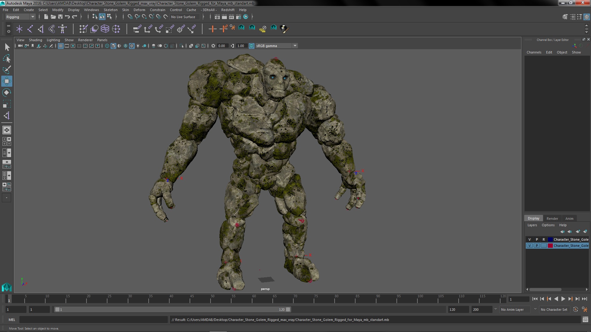 Character Stone Golem Rigged for Maya 3D