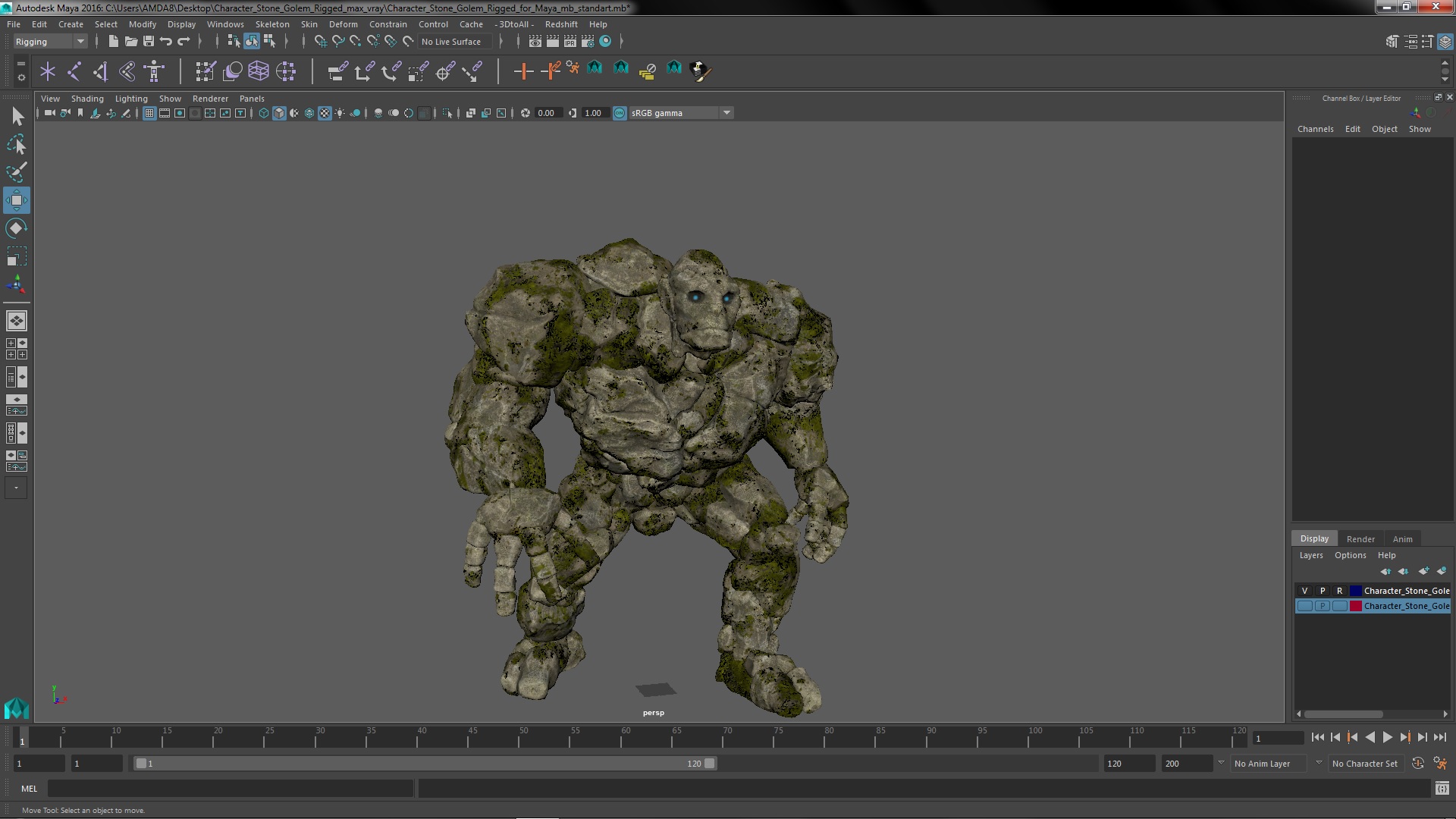 Character Stone Golem Rigged for Maya 3D