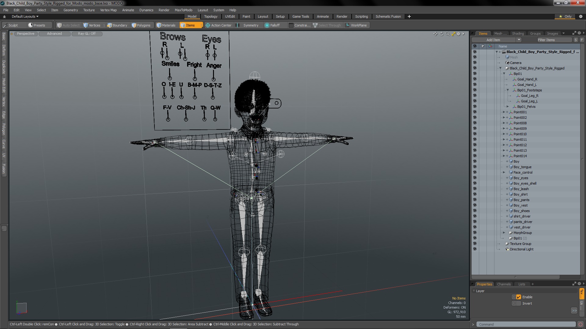3D Black Child Boy Party Style Rigged for Modo model