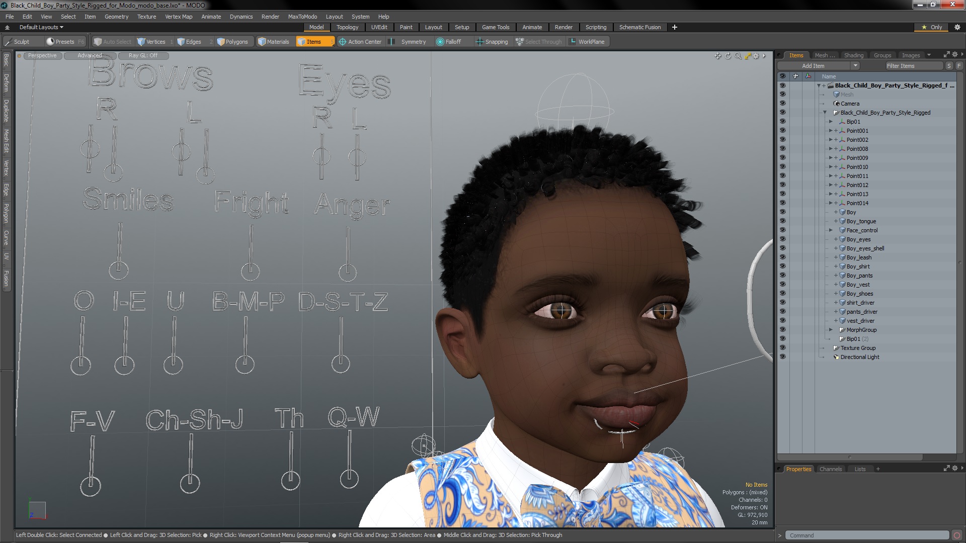 3D Black Child Boy Party Style Rigged for Modo model