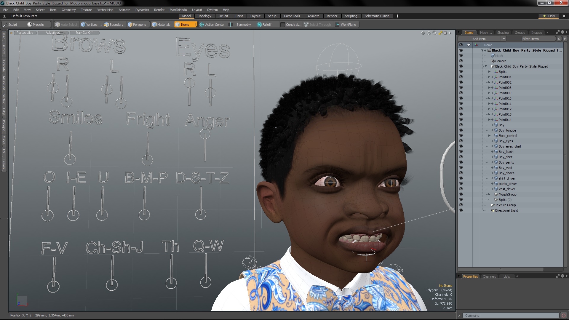 3D Black Child Boy Party Style Rigged for Modo model