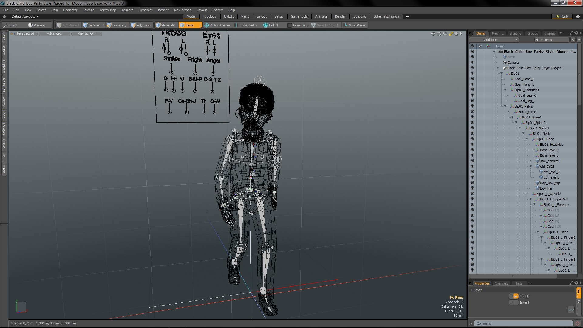 3D Black Child Boy Party Style Rigged for Modo model