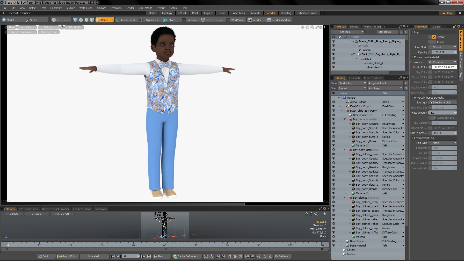 3D Black Child Boy Party Style Rigged for Modo model