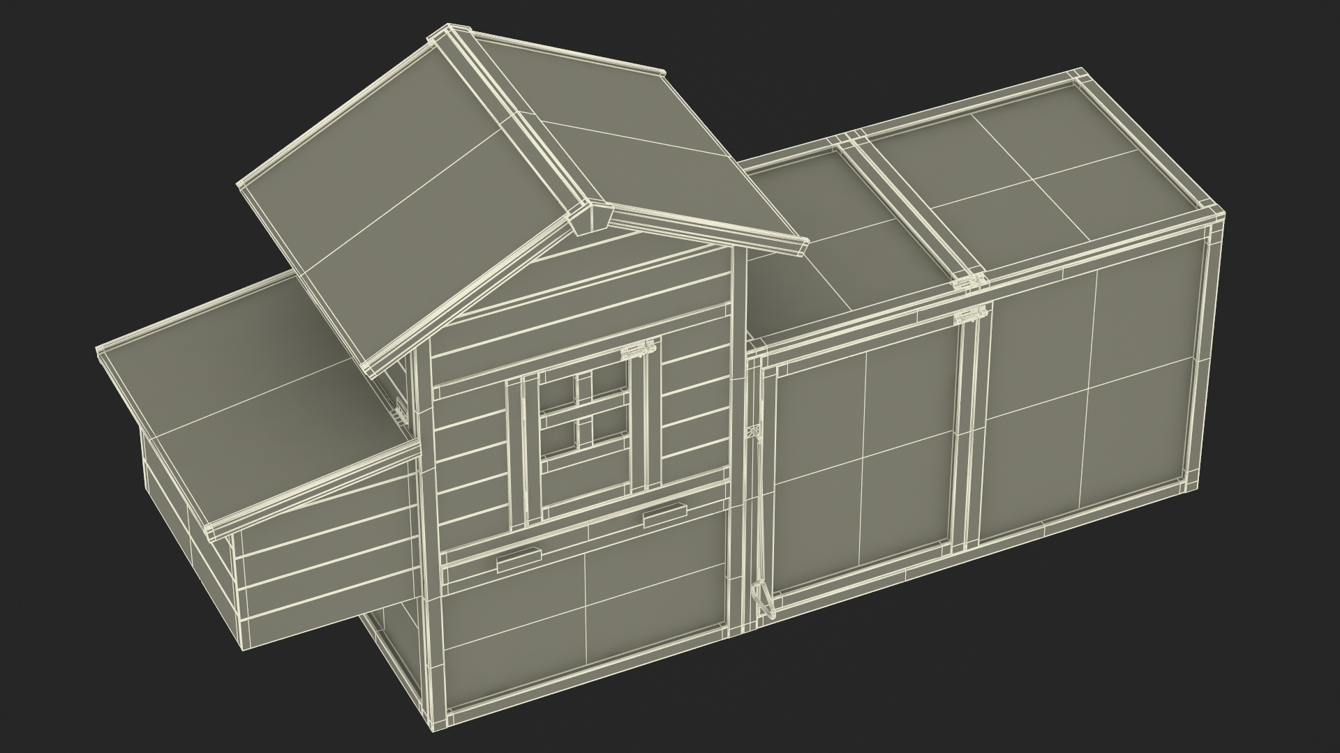 3D Wooden Small Chicken Coop with Chicken Run Empty model