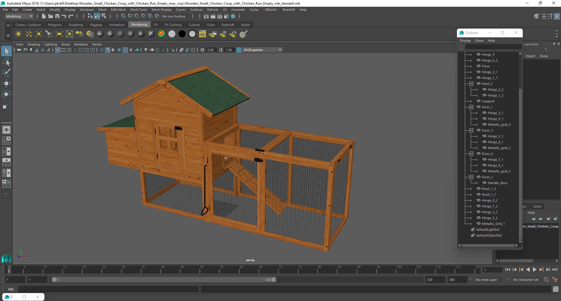 3D Wooden Small Chicken Coop with Chicken Run Empty model