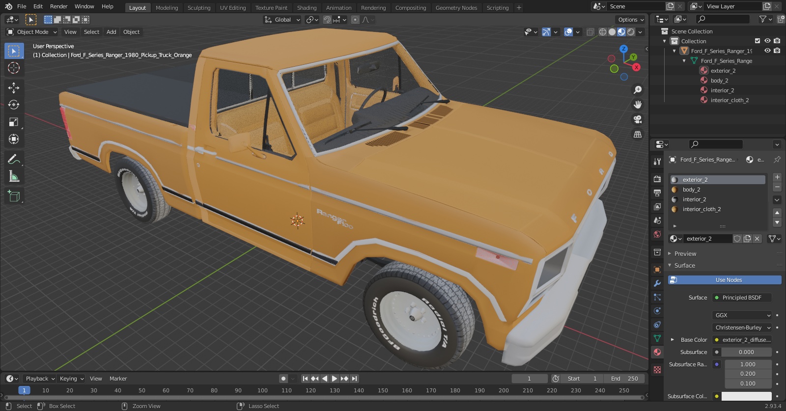 3D model Ford F Series Ranger 1980 Pickup Truck Orange