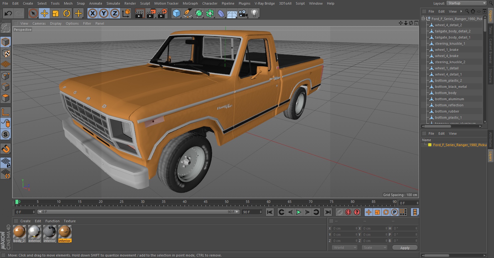 3D model Ford F Series Ranger 1980 Pickup Truck Orange