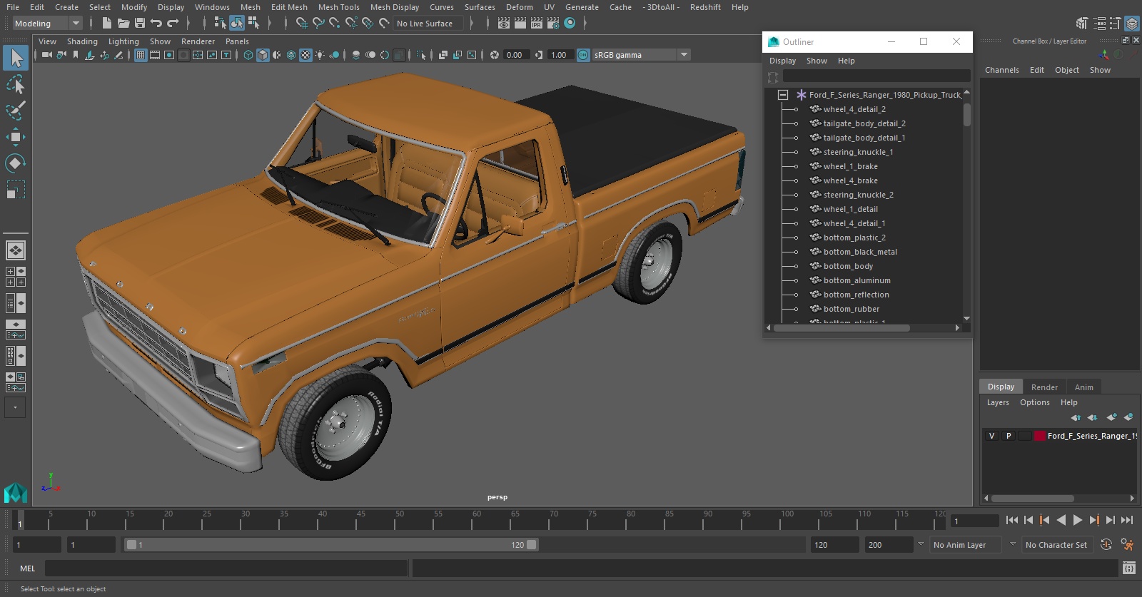 3D model Ford F Series Ranger 1980 Pickup Truck Orange