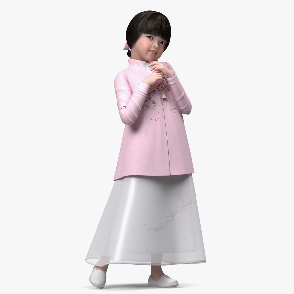 3D Child Girl from Asia in National Costume Rigged for Modo