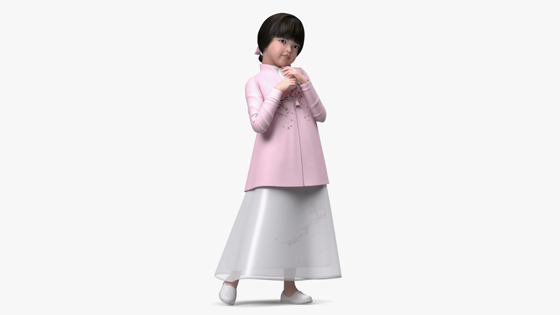 3D Child Girl from Asia in National Costume Rigged for Modo