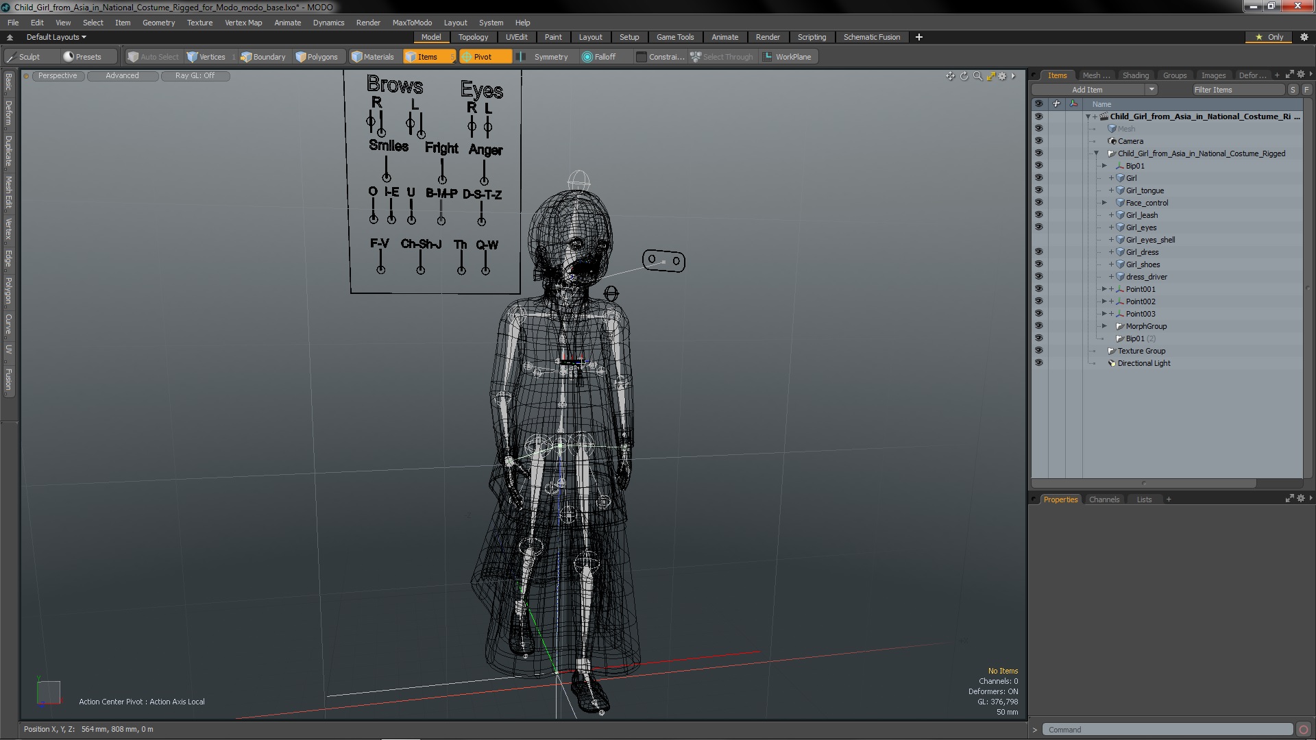 3D Child Girl from Asia in National Costume Rigged for Modo