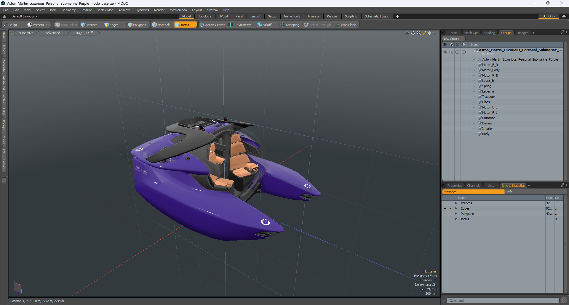 3D Aston Martin Luxurious Personal Submarine Purple model