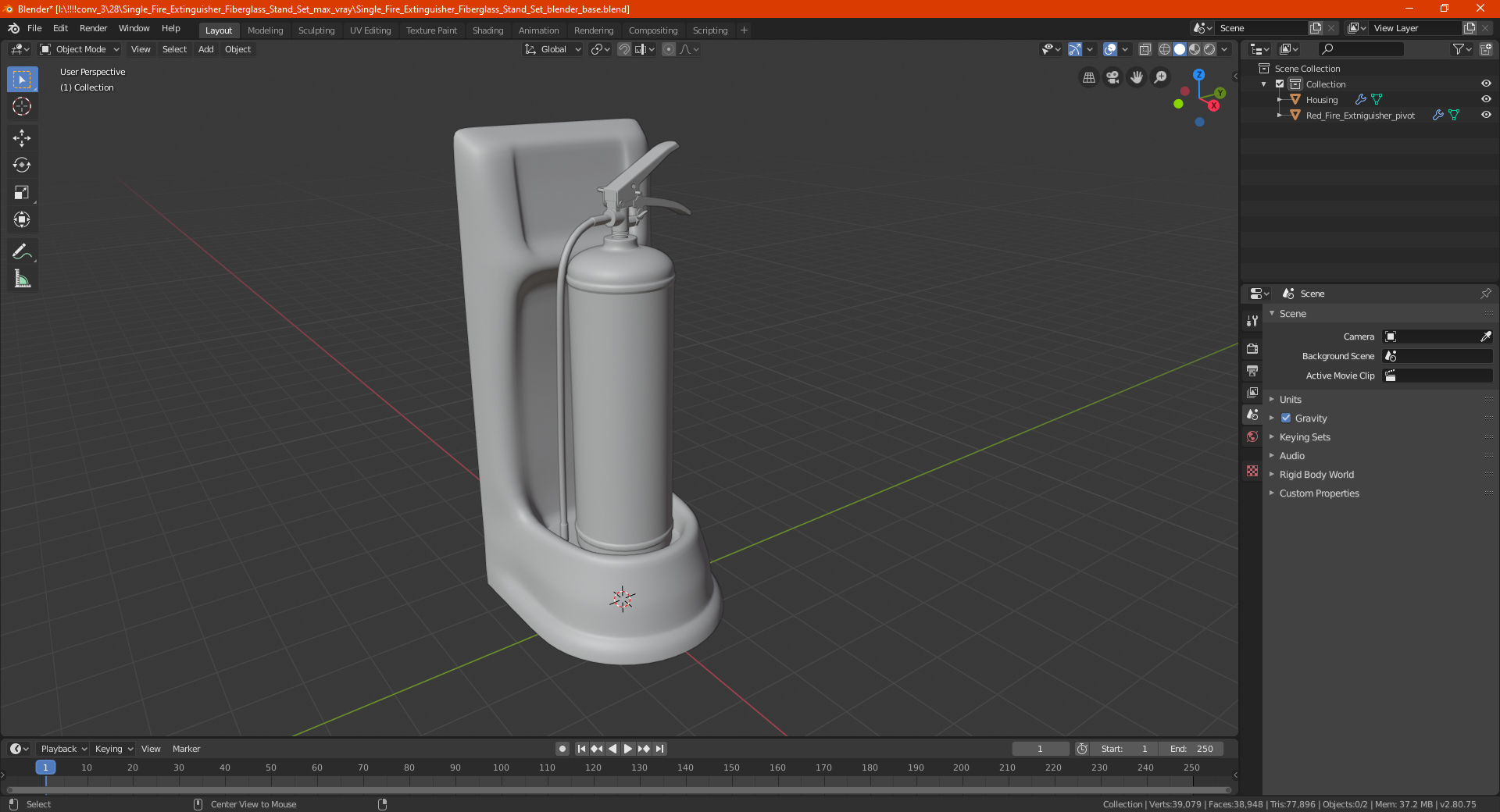 3D model Single Fire Extinguisher Fiberglass Stand Set