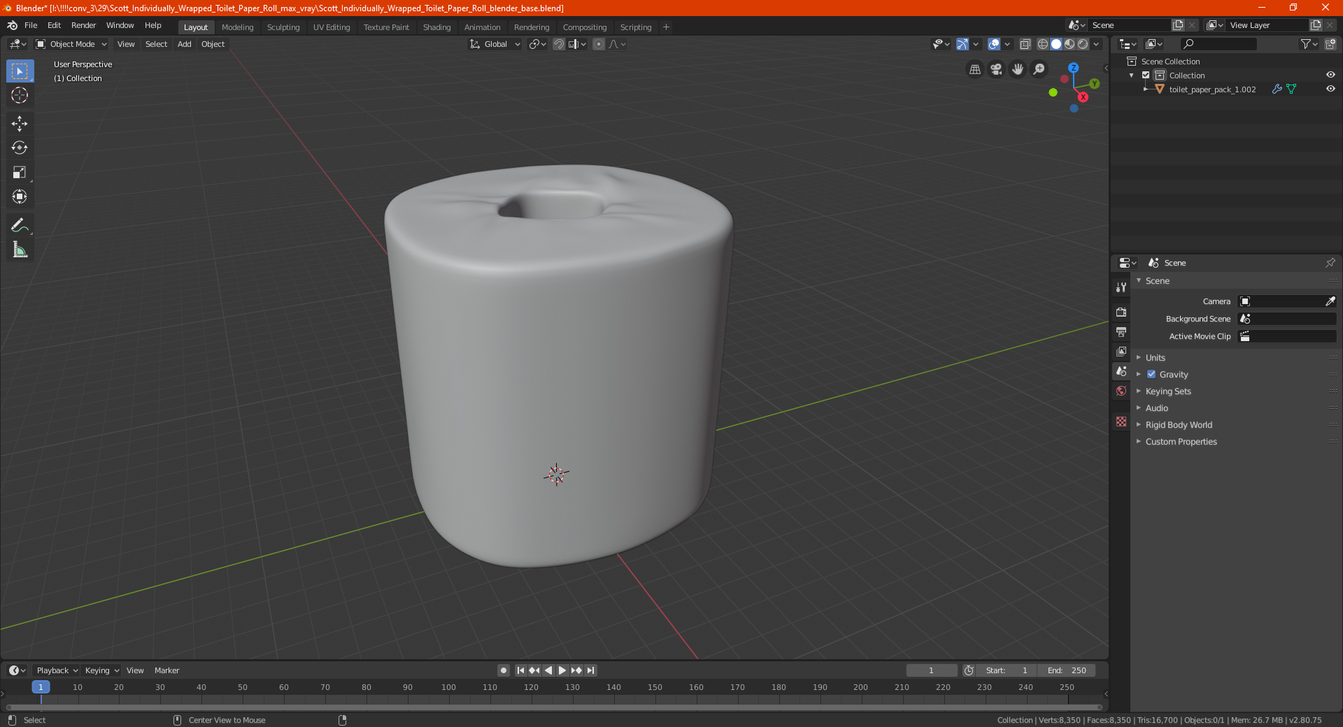 Scott Individually Wrapped Toilet Paper Roll 3D model