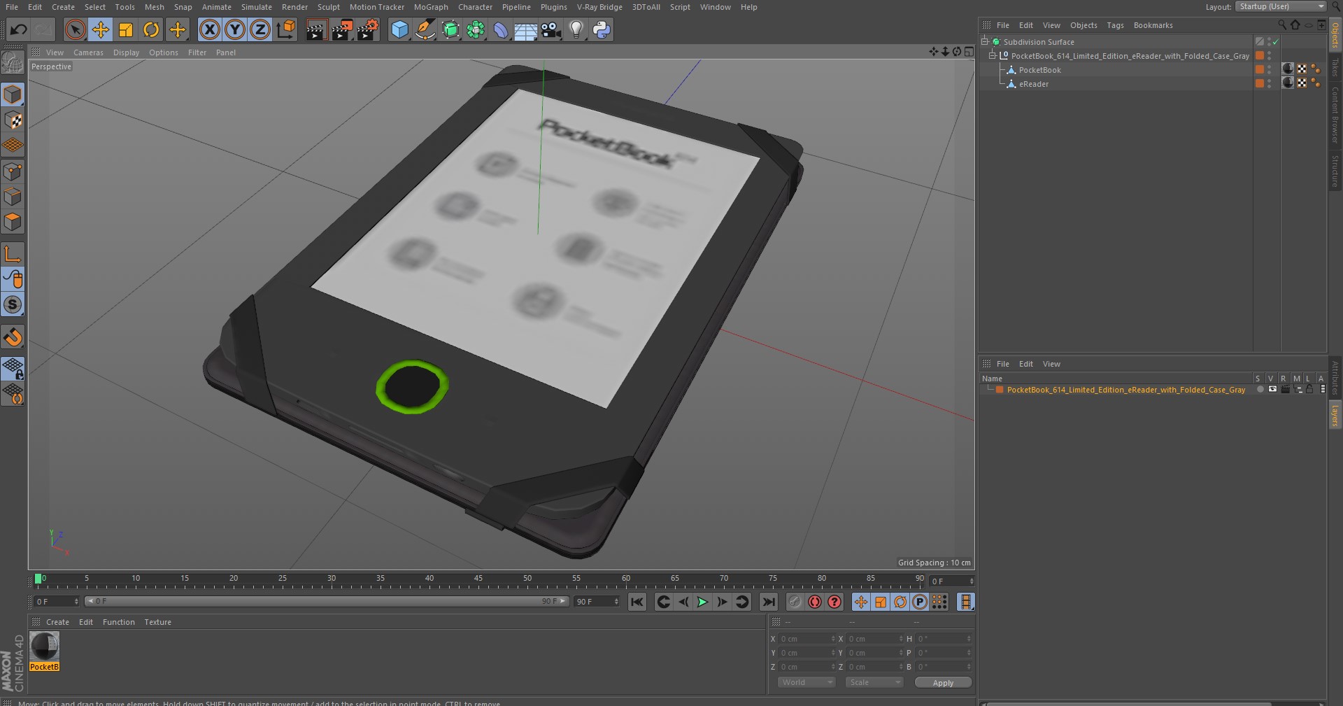 3D model PocketBook 614 Limited Edition eReader with Folded Case Gray