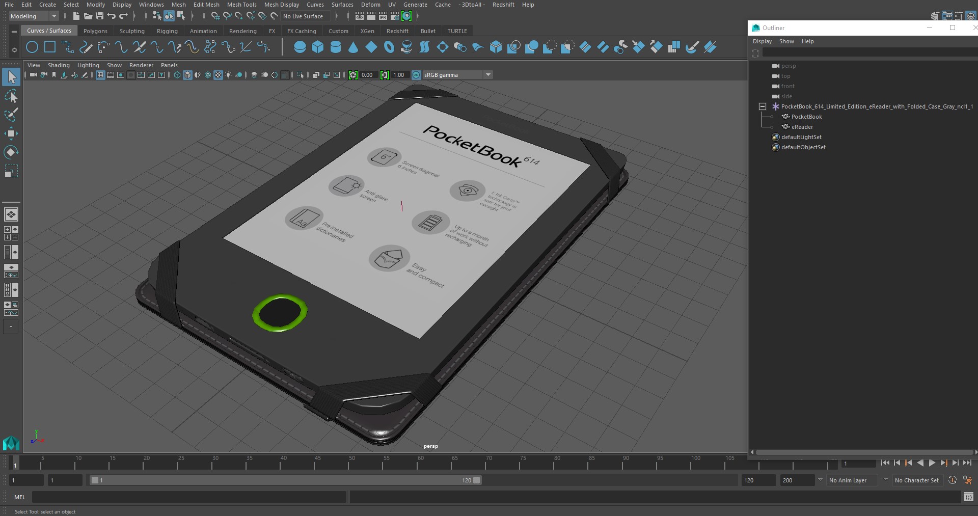 3D model PocketBook 614 Limited Edition eReader with Folded Case Gray