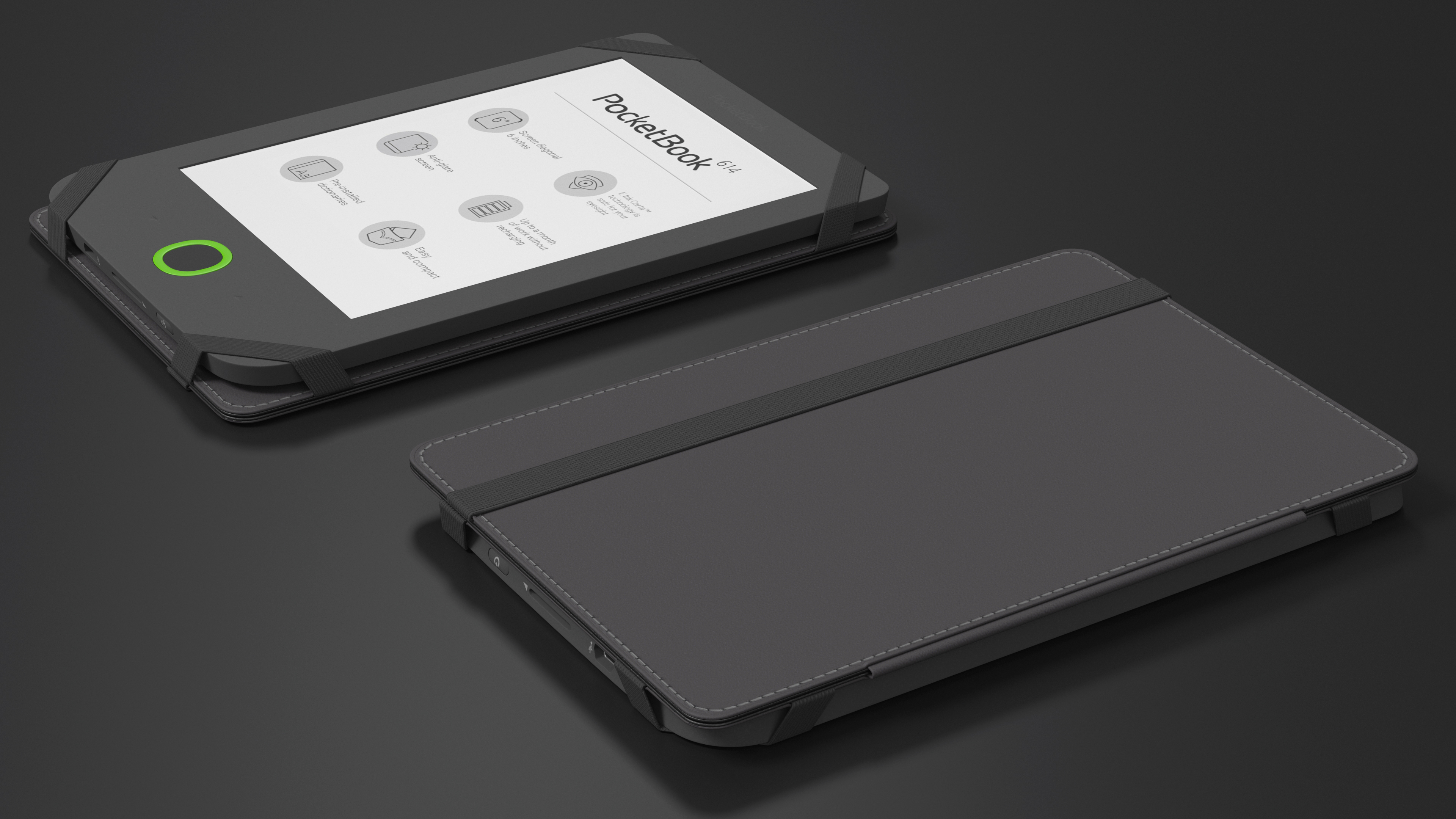 3D model PocketBook 614 Limited Edition eReader with Folded Case Gray