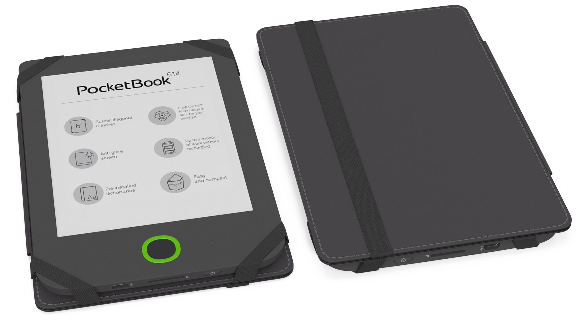 3D model PocketBook 614 Limited Edition eReader with Folded Case Gray