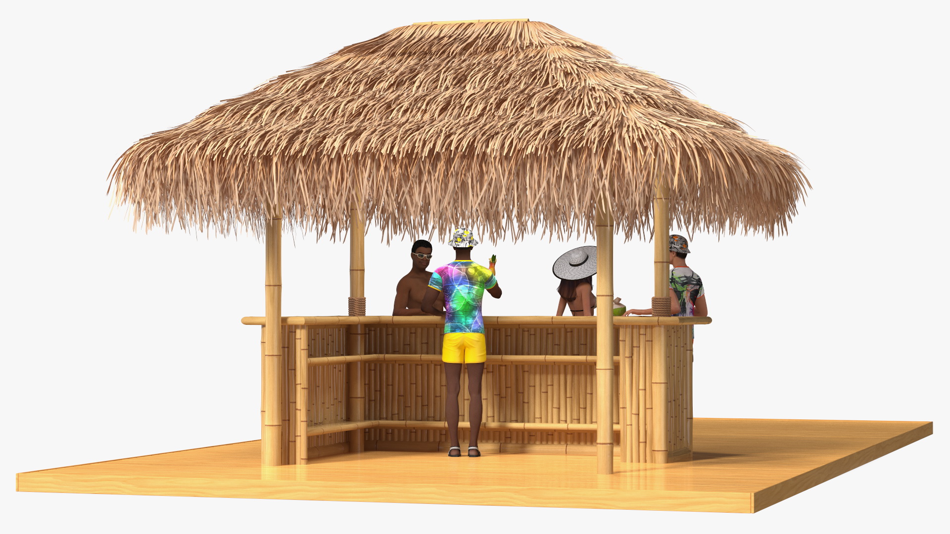3D Barman and People at Tiki Bar Rigged