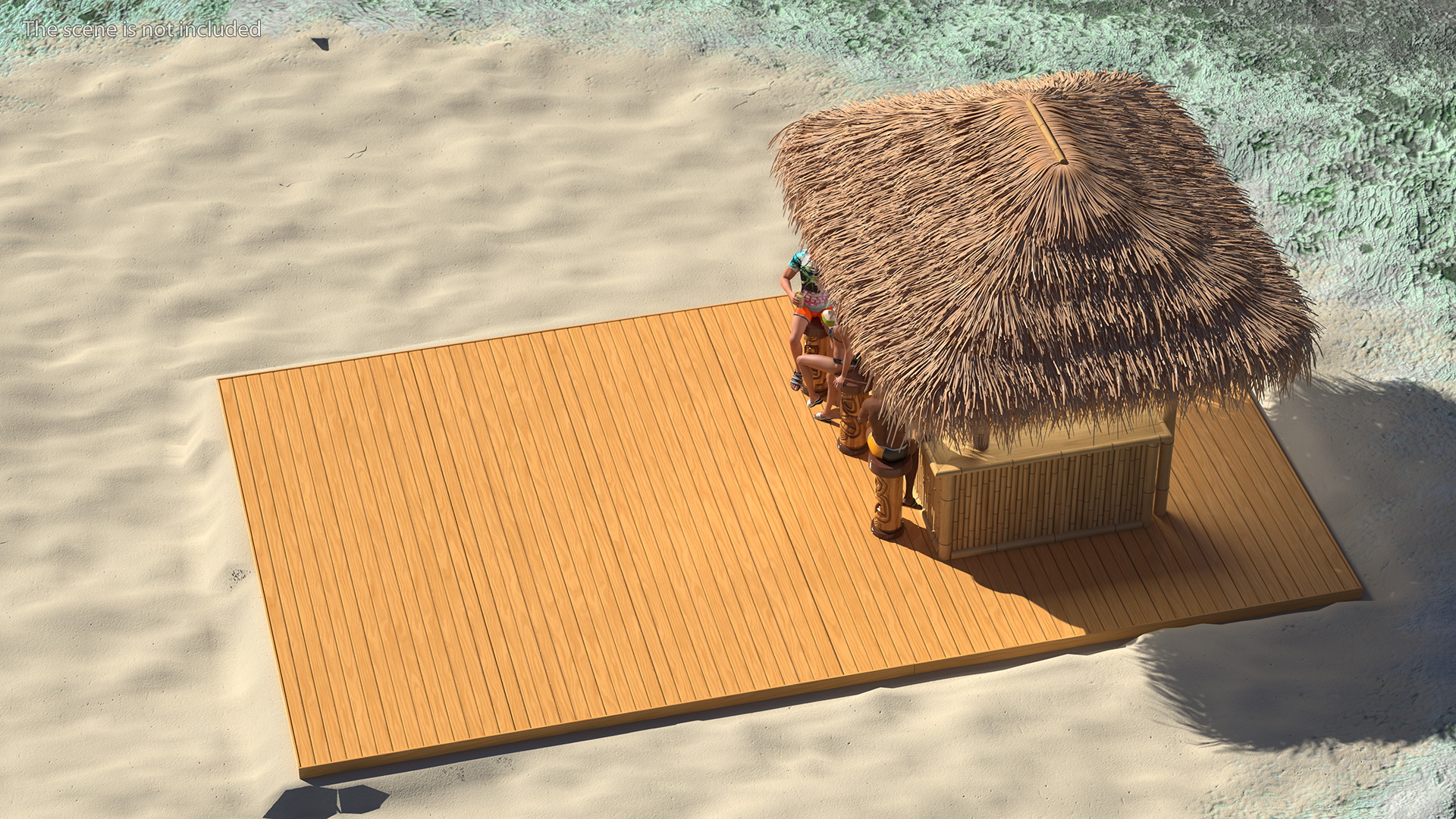 3D Barman and People at Tiki Bar Rigged