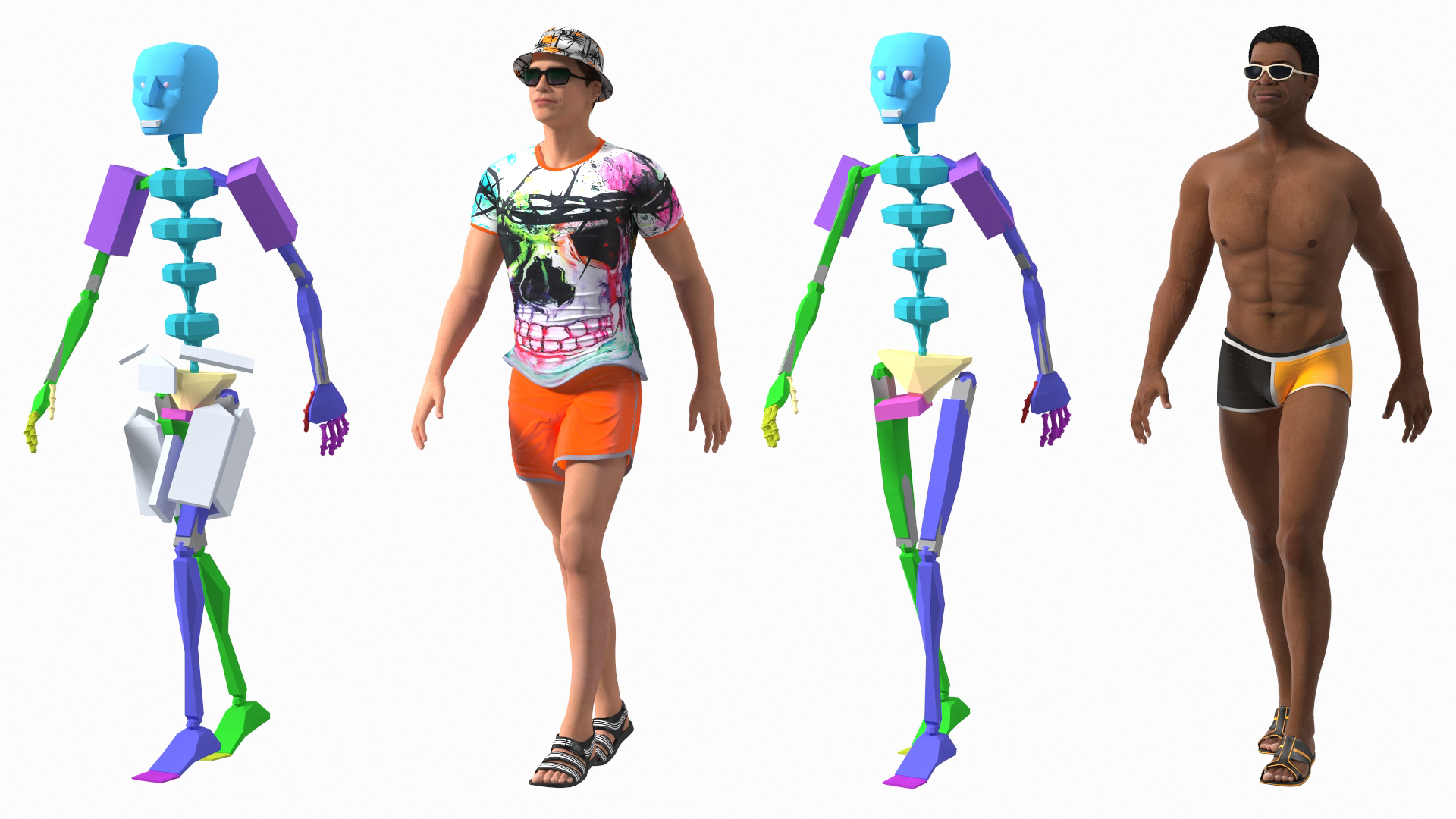 3D Barman and People at Tiki Bar Rigged