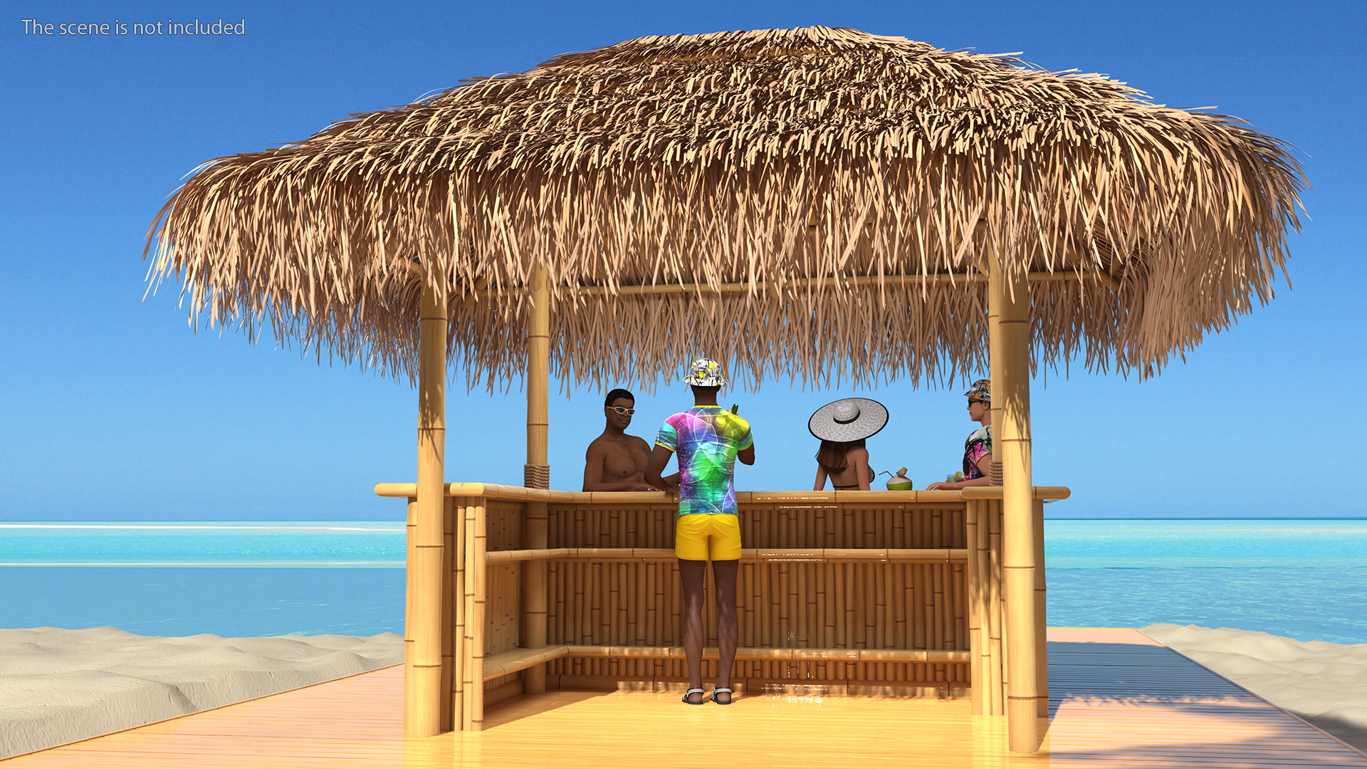 3D Barman and People at Tiki Bar Rigged