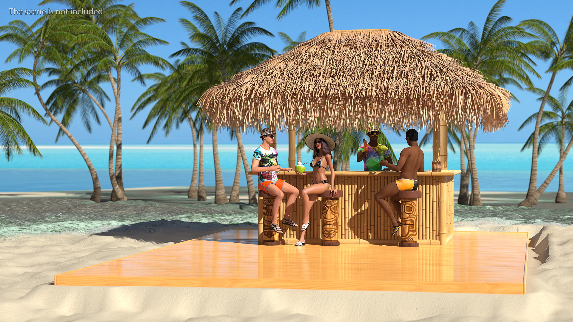 3D Barman and People at Tiki Bar Rigged