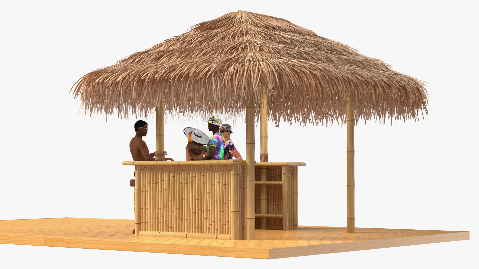 3D Barman and People at Tiki Bar Rigged