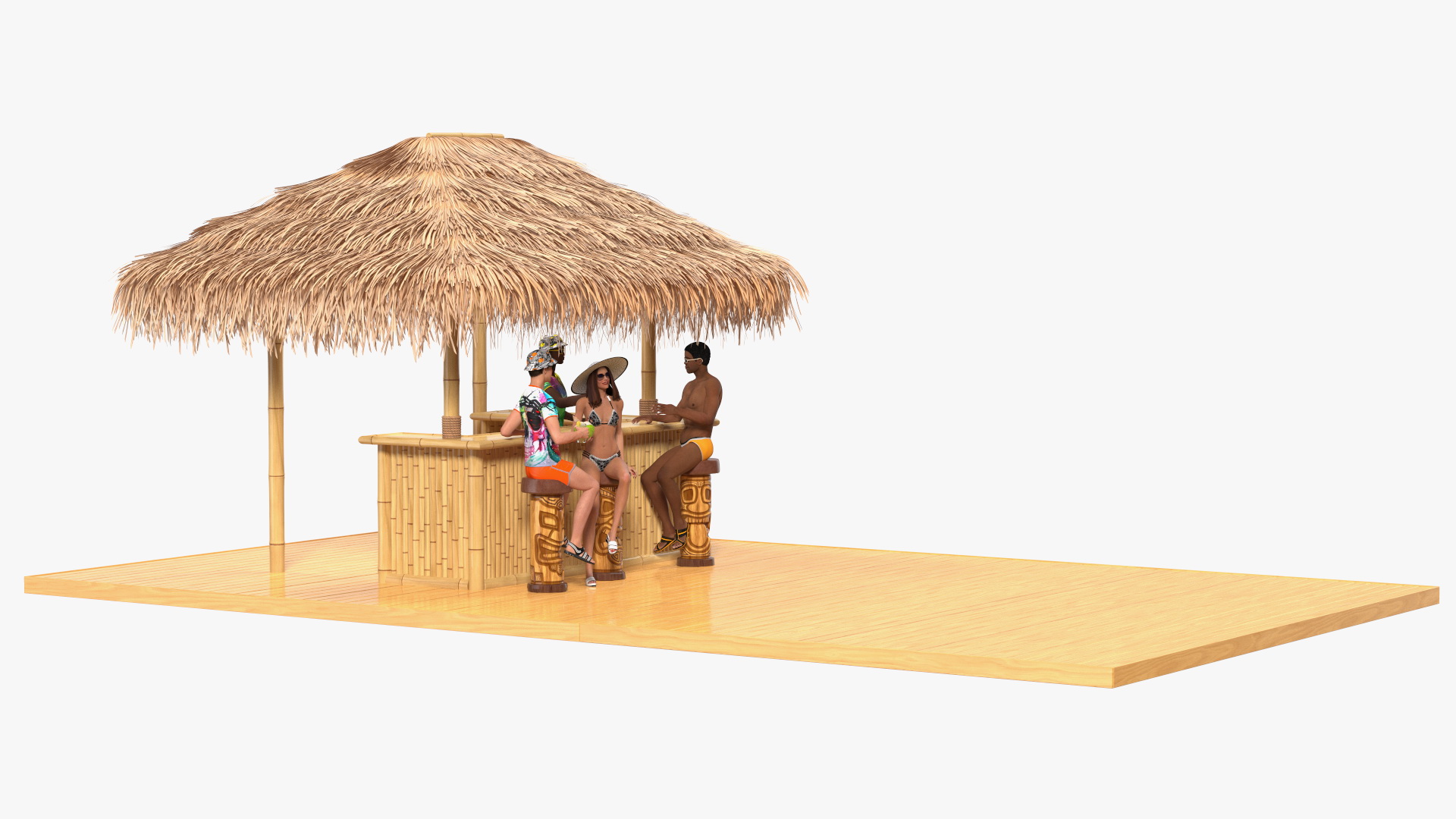 3D Barman and People at Tiki Bar Rigged