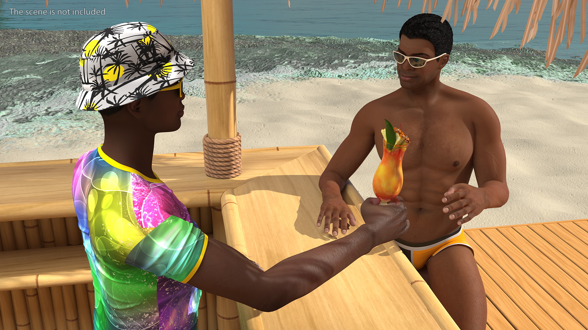 3D Barman and People at Tiki Bar Rigged
