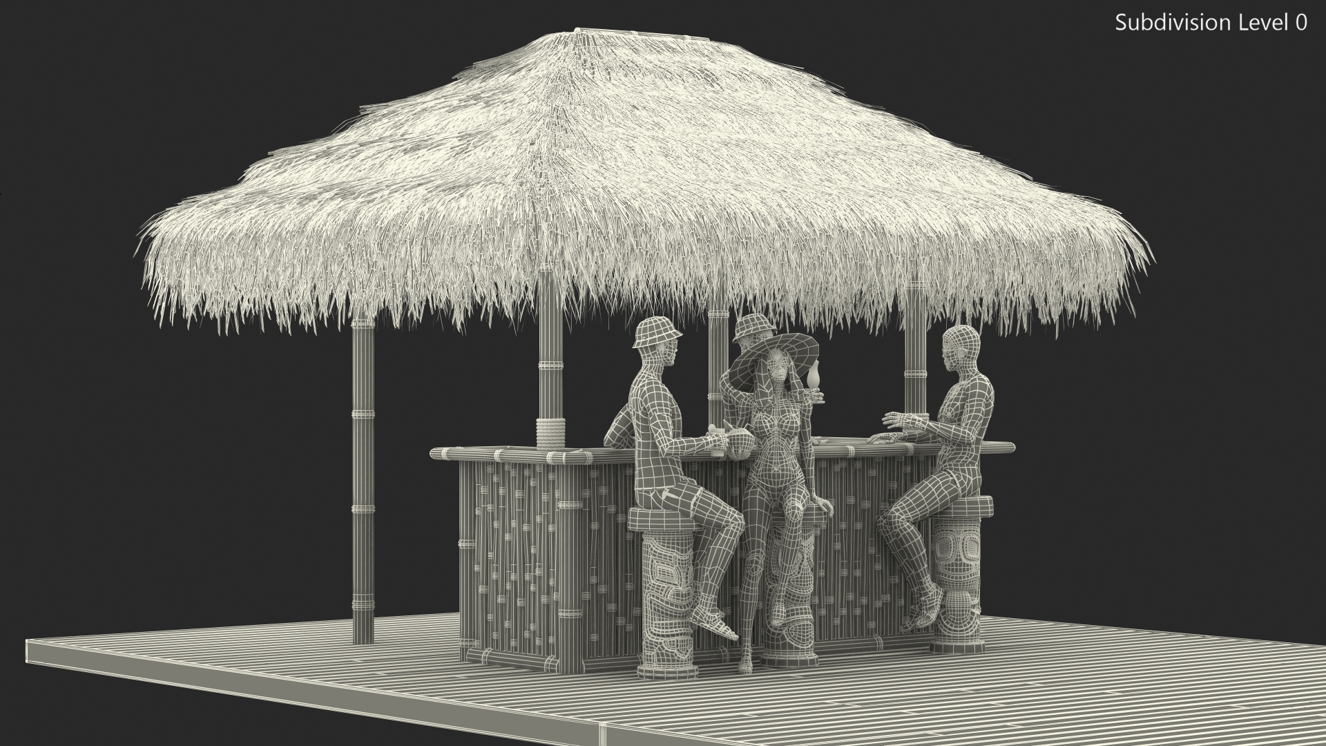 3D Barman and People at Tiki Bar Rigged