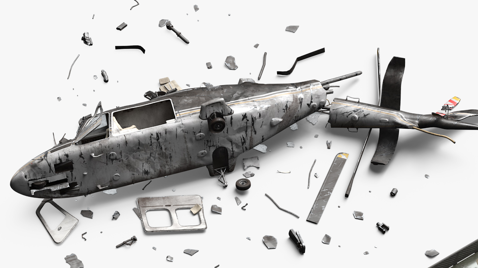 Military Tow Truck Load Crashed Helicopter Debris 3D model