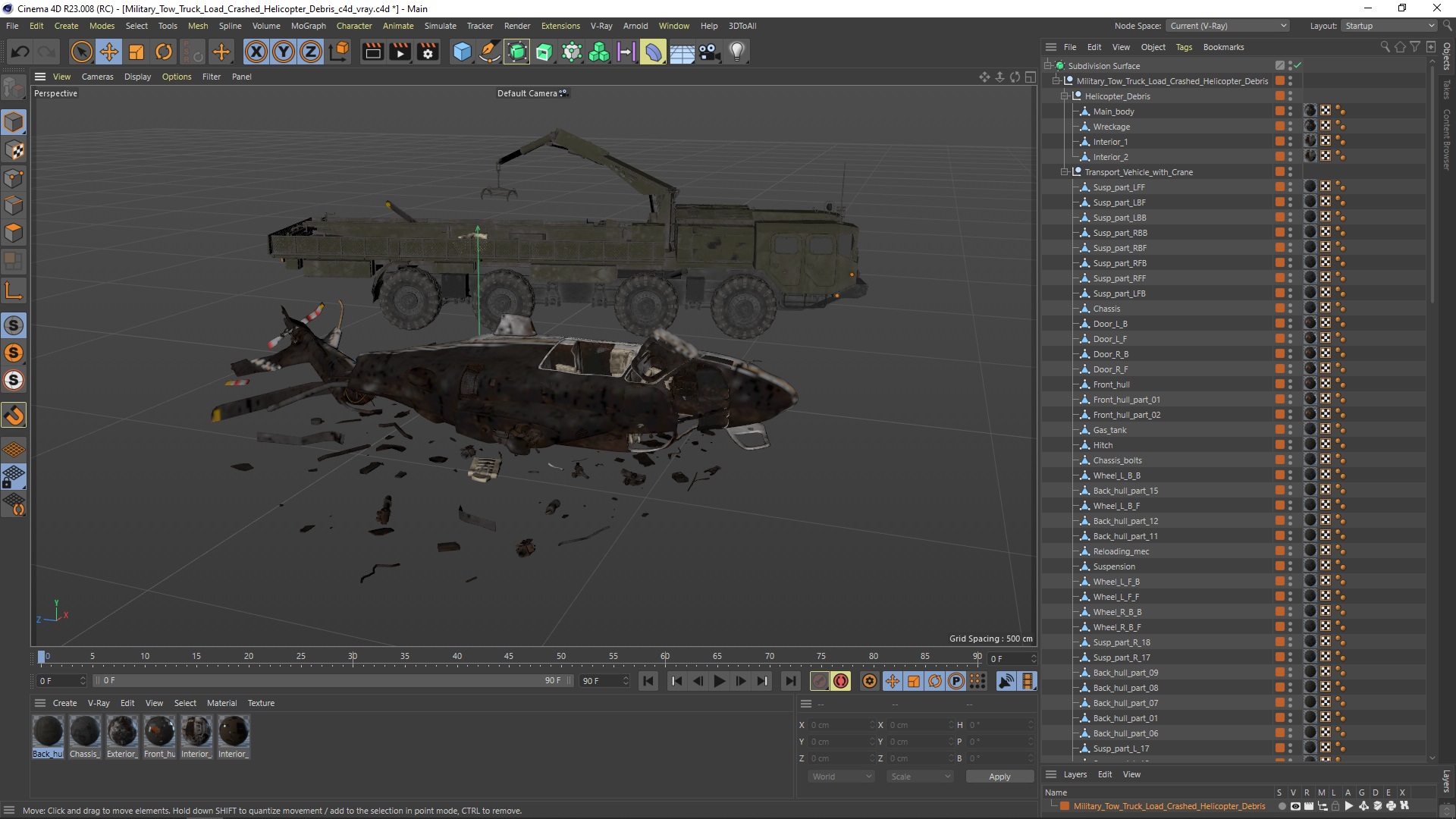 Military Tow Truck Load Crashed Helicopter Debris 3D model