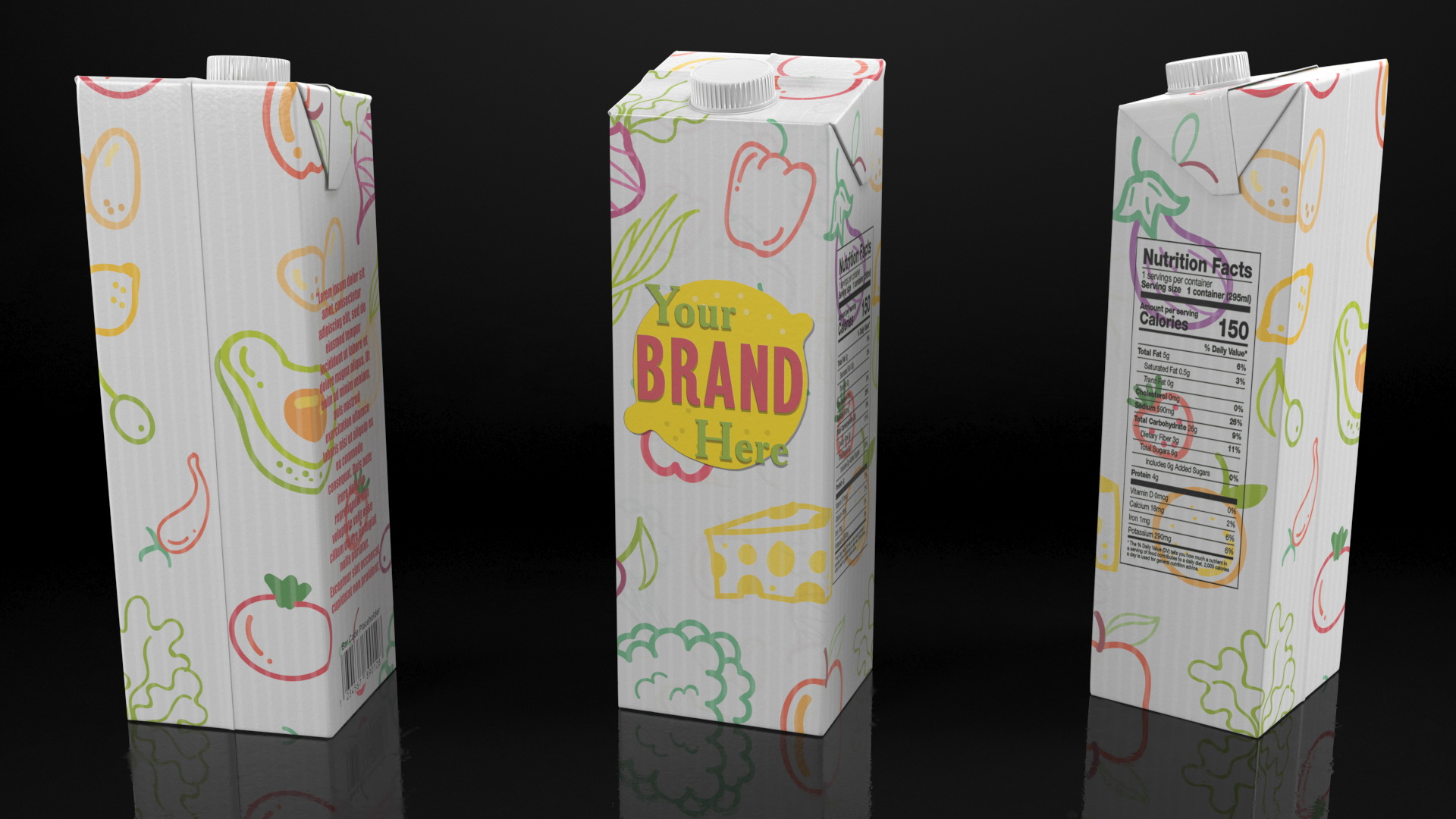 3D model Mockup Aseptic Carton Package with Screw Cap White