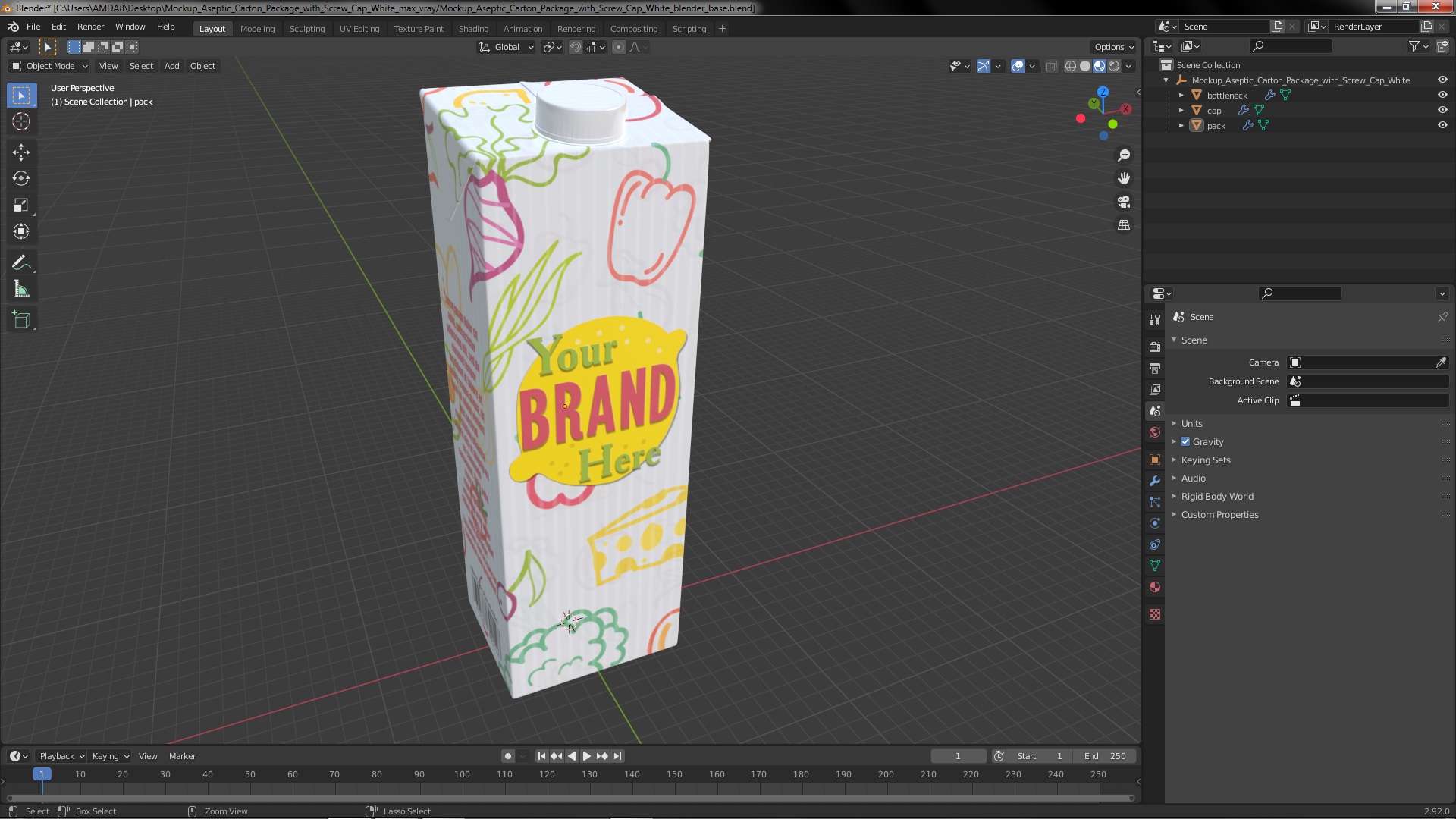 3D model Mockup Aseptic Carton Package with Screw Cap White