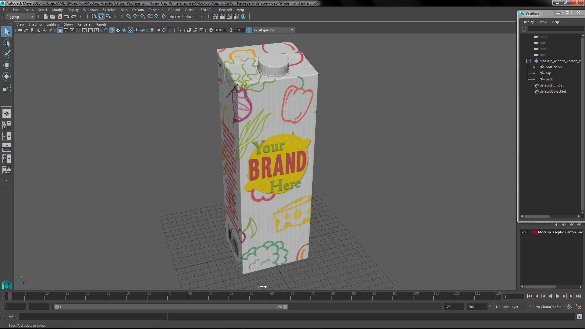 3D model Mockup Aseptic Carton Package with Screw Cap White
