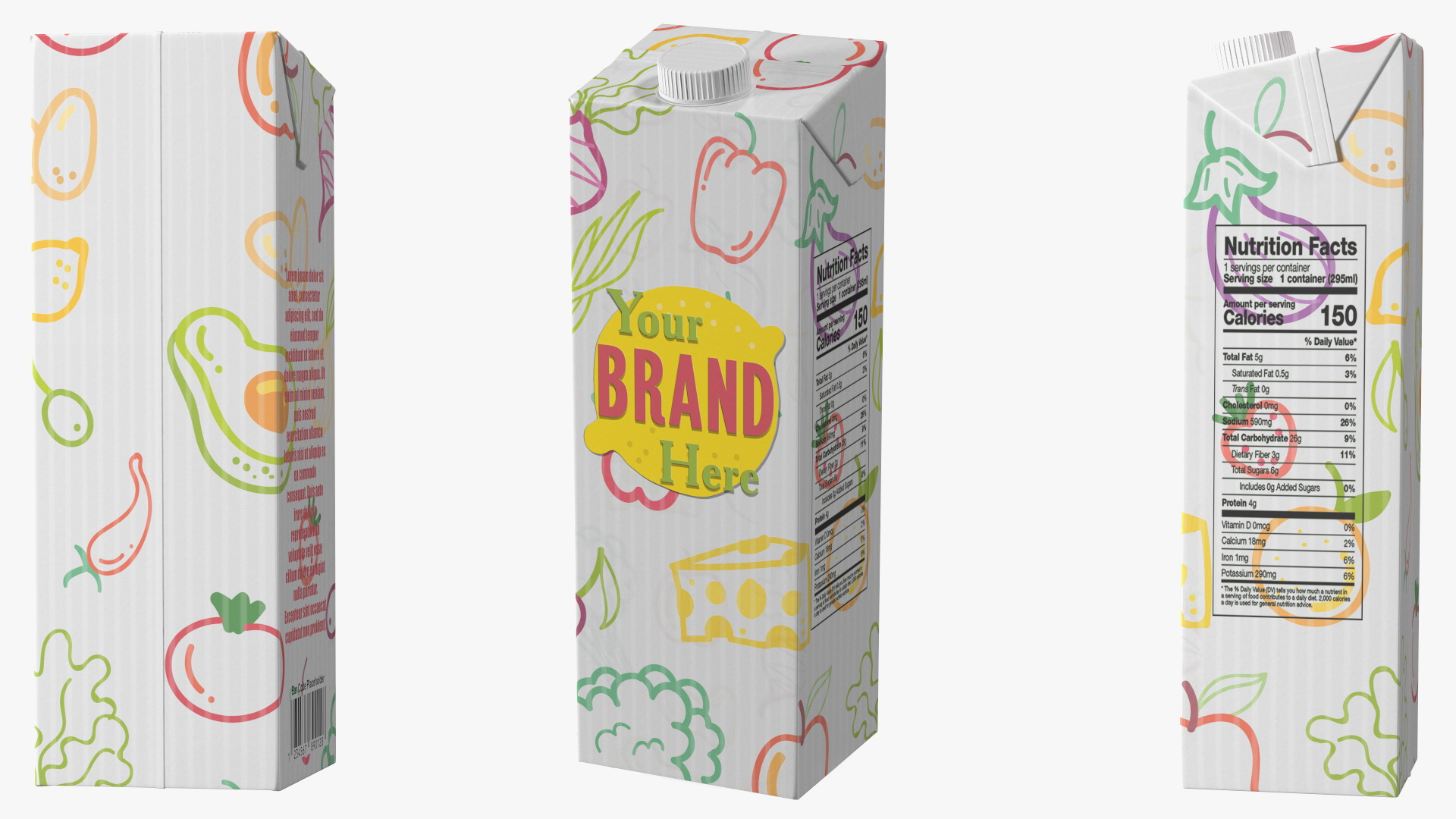 3D model Mockup Aseptic Carton Package with Screw Cap White