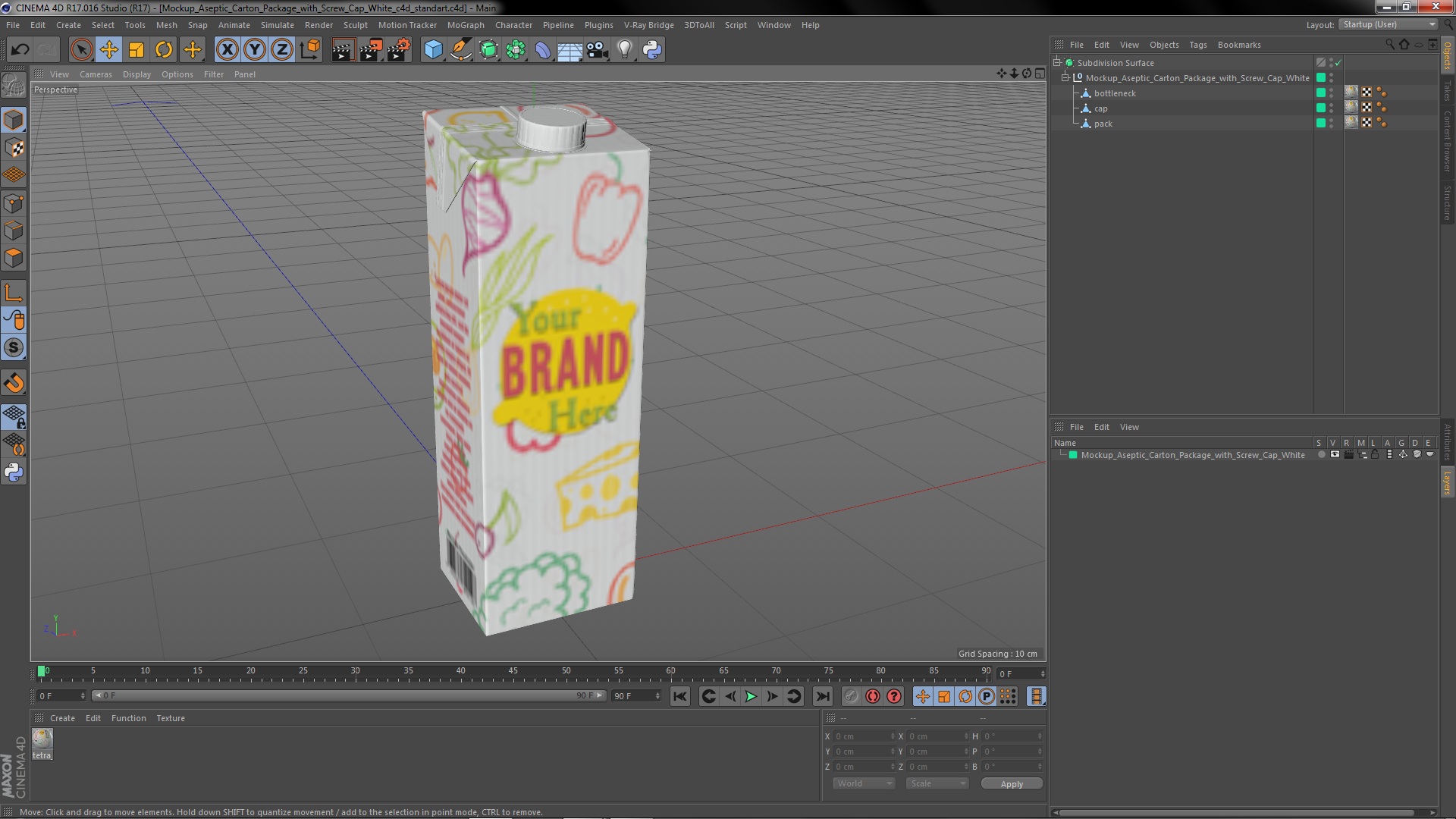 3D model Mockup Aseptic Carton Package with Screw Cap White