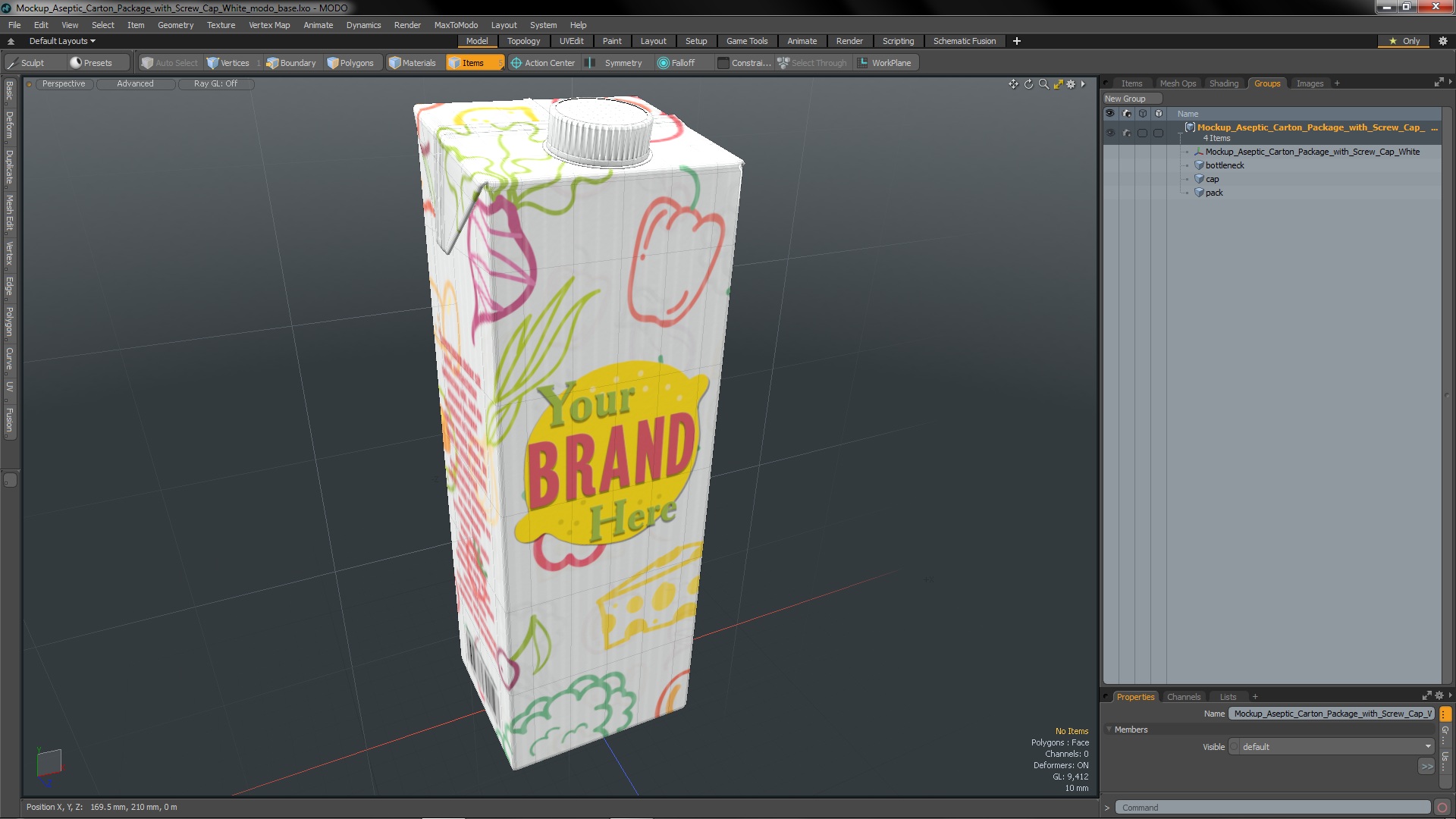 3D model Mockup Aseptic Carton Package with Screw Cap White