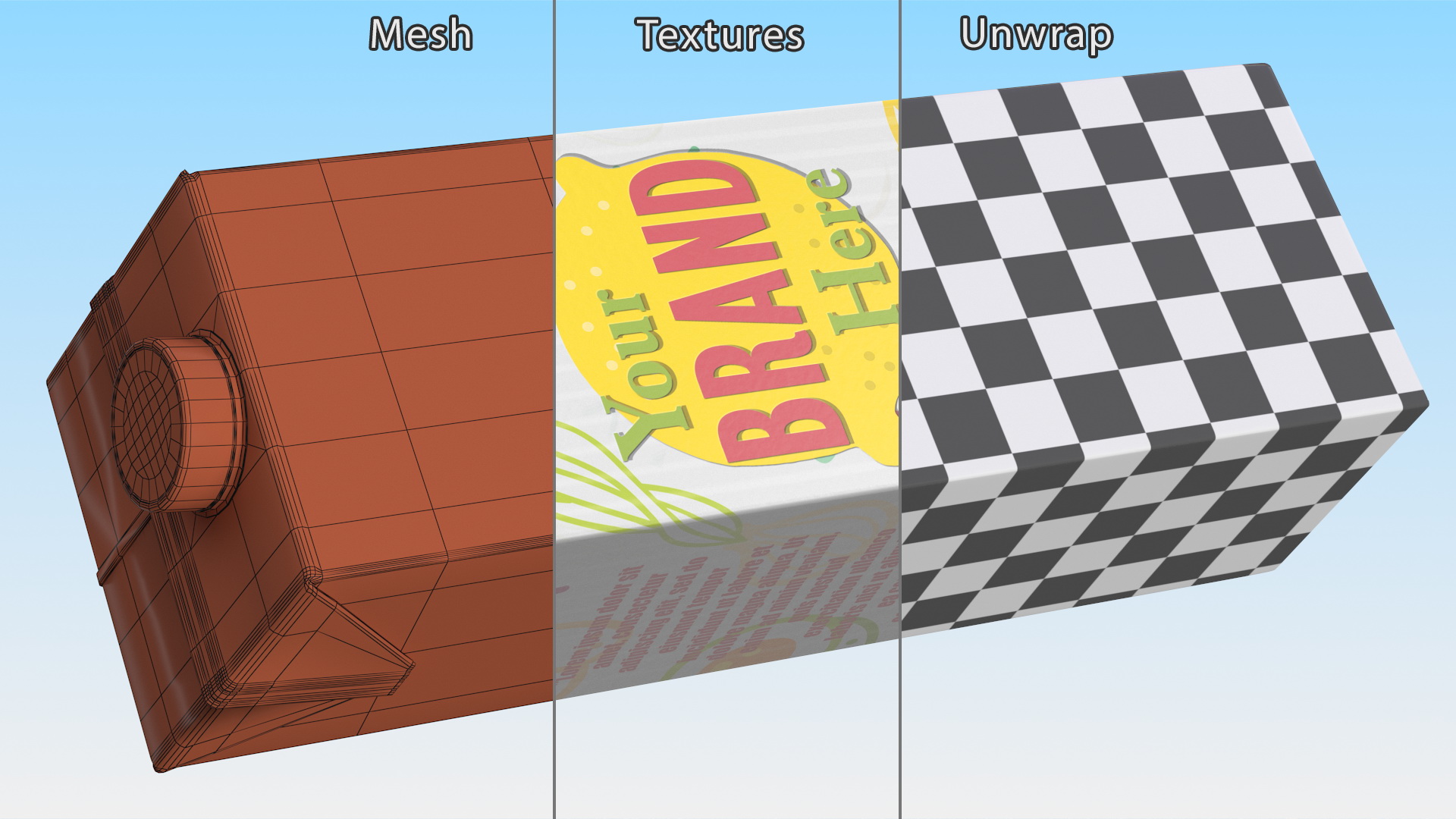 3D model Mockup Aseptic Carton Package with Screw Cap White
